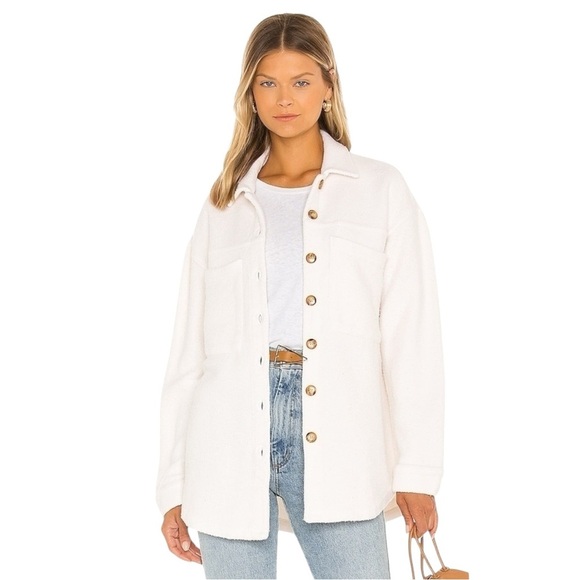 Monrow‎ Revolve Cream Teddy Fleece Boucle Cotton Shacket Jacket Womens Size M - Picture 1 of 15